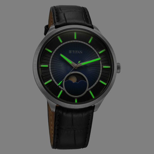 Titan Caelum Sun Moon Sub-Dial باللون الأزرق الكوبالت - إصدار النجوم 10028SL01