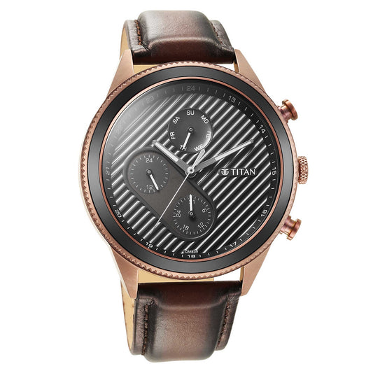 Bolt Black Dial Golden Brown Leather Strap Watch 1814KL03