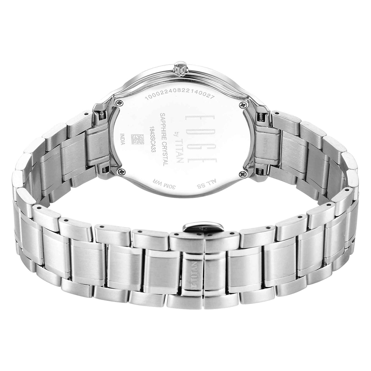 ساعة تايتن إيدج للرجال بحزام من الفولاذ المقاوم للصدأ ومينا فضي 1843SM02