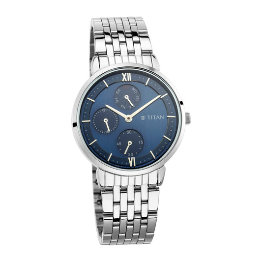 Workwear Watch with Silver Dial Metal Strap