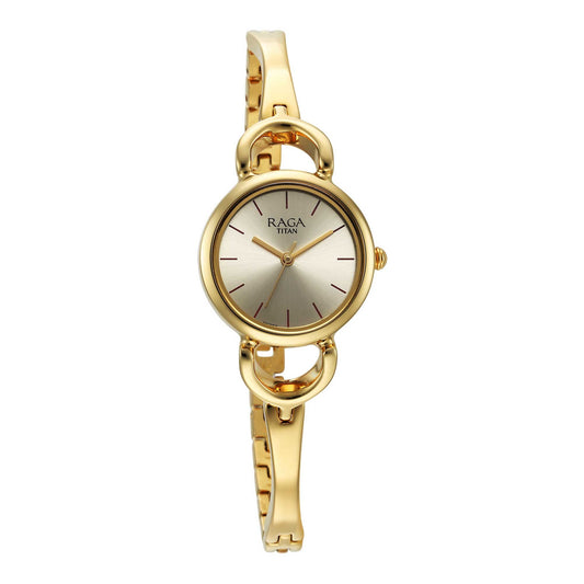 Titan Analog White Dial Women's Casual Watch, Yellow Plating