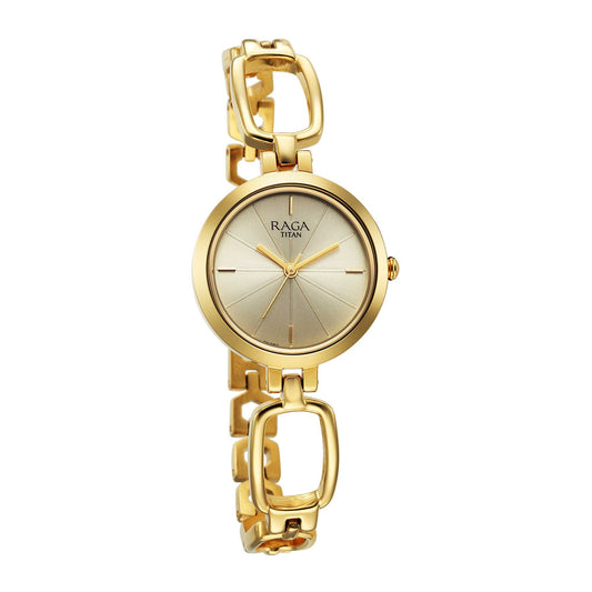 Titan Analog White Dial Women's Casual Watch, Yellow Plating