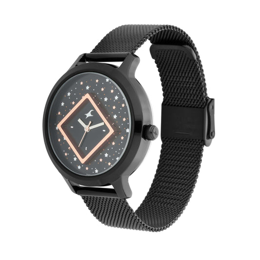 Fastrack x Ananya Panday-Fit Out ساعة نسائية يد أنالوج بمينا أزرق-NN6210NM03/NR6210NM03، أسود، ساعة أنالوج
