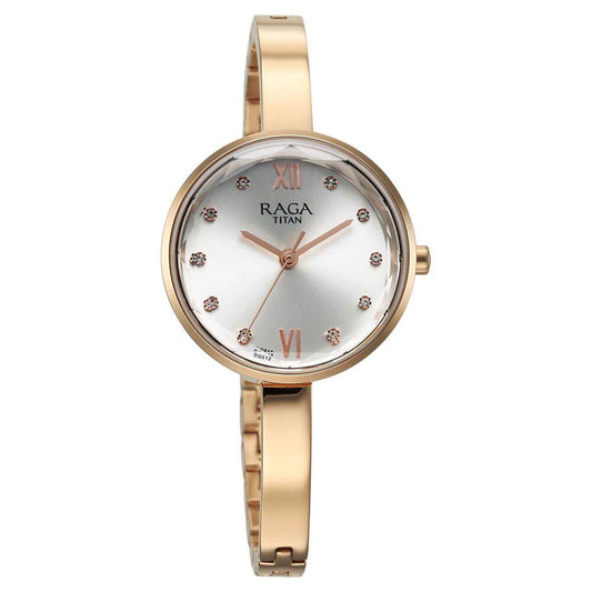 Titan Raga Showstopper Quartz Analog Silver Dial Metal Strap Watch for Women