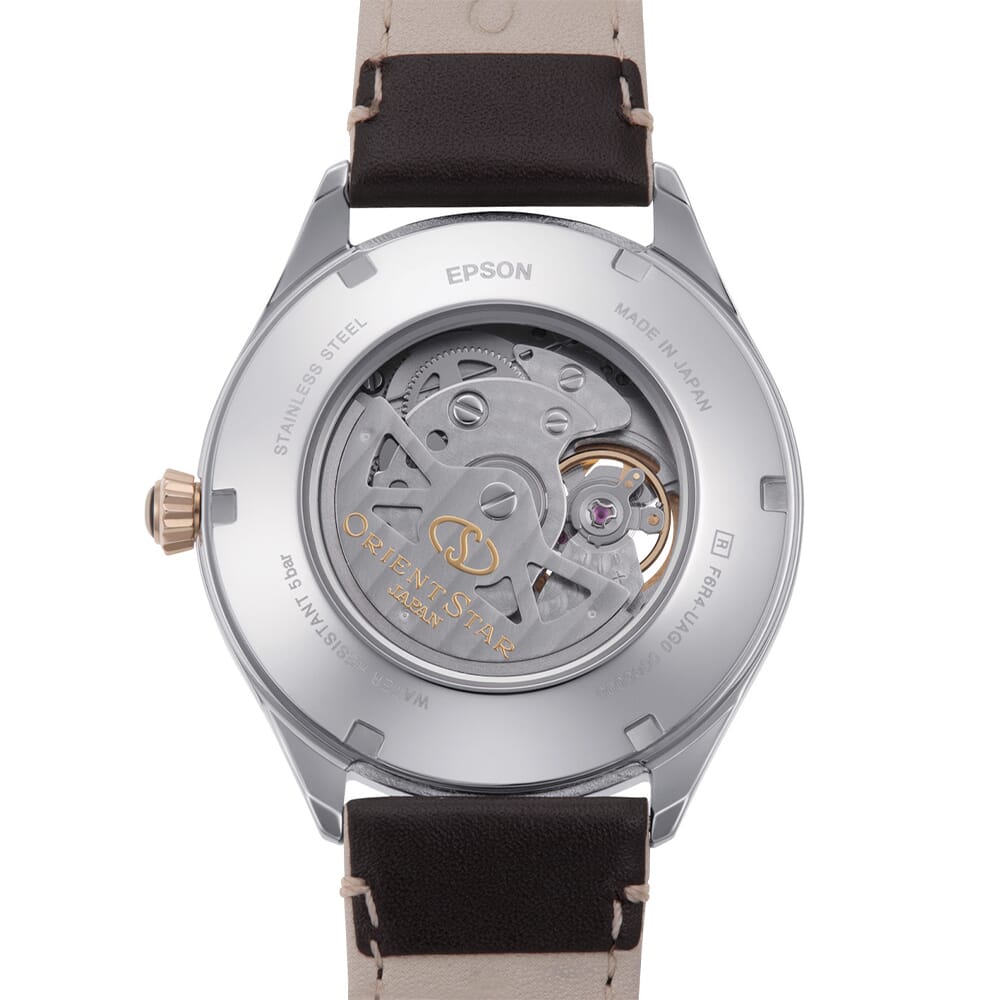 Orient star Classic Semi Skeleton Beige Dial Leather Strap Watch for Men's RE-AT0201G00B