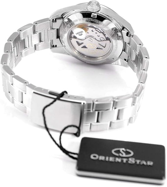 Orient Star Power Reserve Sapphire Glass Steel Bracelet Blue Dial Dress Watch RE-AU0005L, Blue