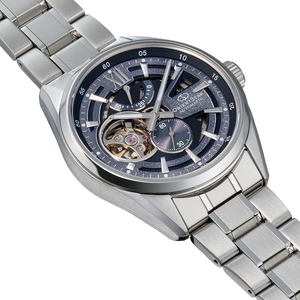 Orient Star RE-AV0138V00B Contemporary Modern Skeleton Automatic Purple Dial Stainless Steel Men's Watch
