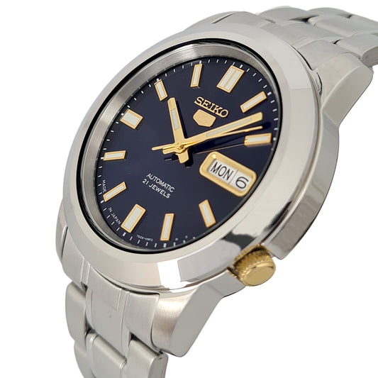 ساعة سيكو 5 أوتوماتيكية للرجال بهيكل ستانلس ستيل ومينا أزرق داكن SNKK11J1