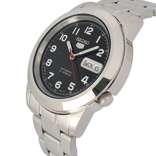 ساعة سيكو 5 أوتوماتيك بعقارب للرجال، مينا سوداء، ستانلس ستيل SNKK35J1