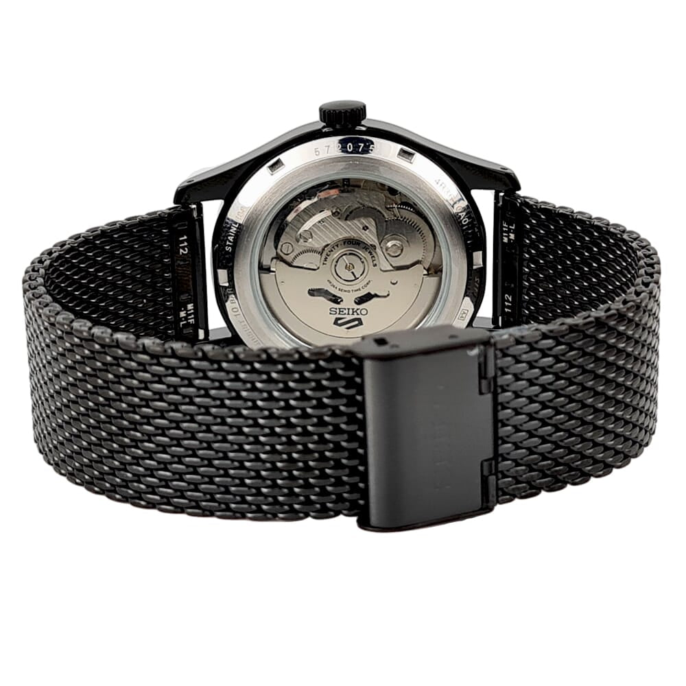 Seiko 5 Sports Military Flieger Automatic Black Dial Black Pvd Milanese Bracelet Mens Watch SRPh25K1