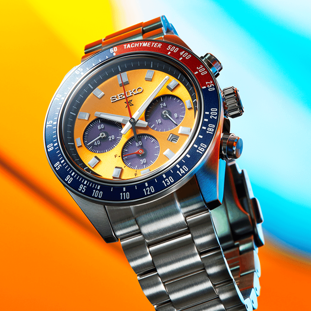 Seiko Prospex Speedtimer Pogue SSC947P1 Men's Watch Orange Background Solar Chronograph