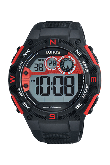 Lorus R2309LX9 - للرجال، رقمية، مقاومة للماء حتى 100 متر، تقويم، كرونوغراف، لون أسود وأحمر