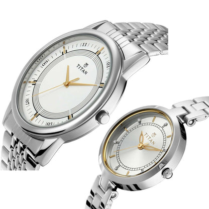 Bandhan Silver White Dial Stainless Steel Pair Watches