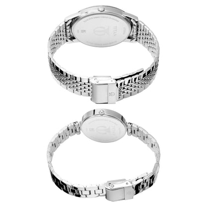 Bandhan Silver White Dial Stainless Steel Pair Watches