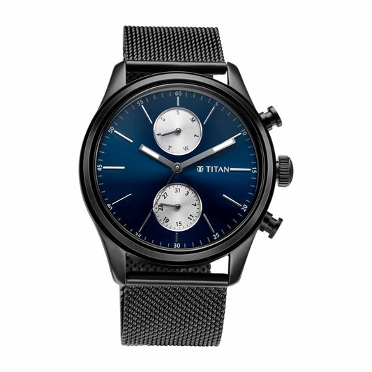 ساعة تيتان 1805NM03 للرجال بعقارب زرقاء مع سوار من الستانلس ستيل