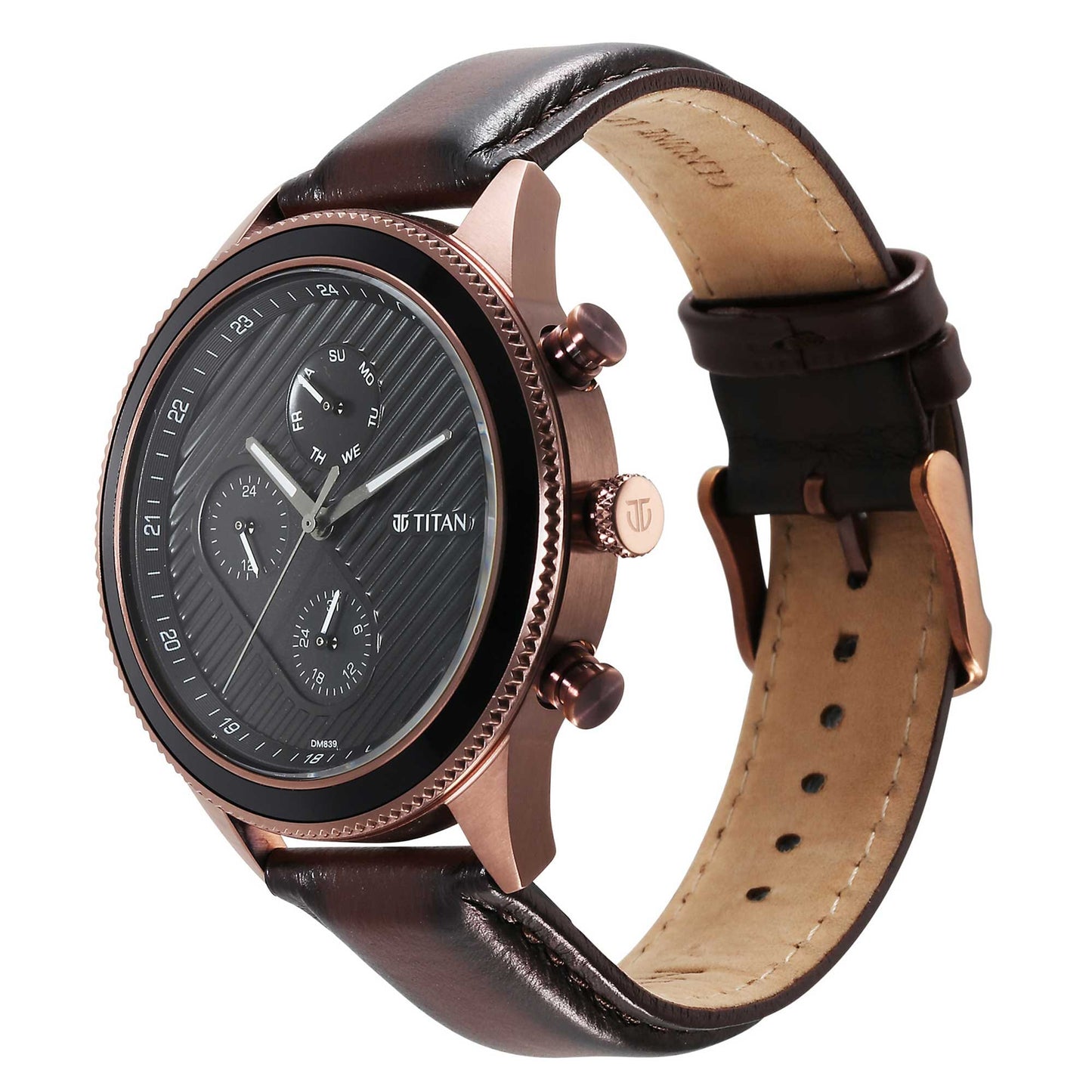 Bolt Black Dial Golden Brown Leather Strap Watch 1814KL03