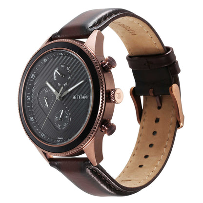 Bolt Black Dial Golden Brown Leather Strap Watch 1814KL03