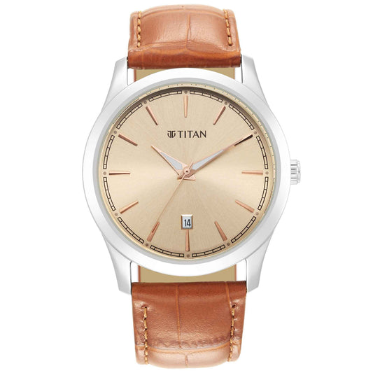 ساعات TITAN العصرية ذات المينا ذهبي وردي فاتح