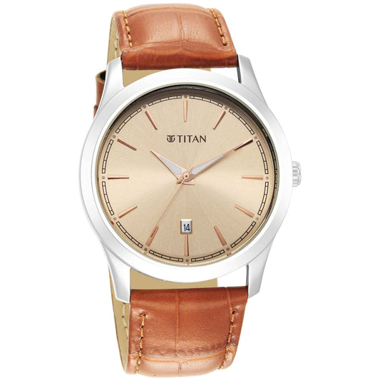 ساعات TITAN العصرية ذات المينا ذهبي وردي فاتح