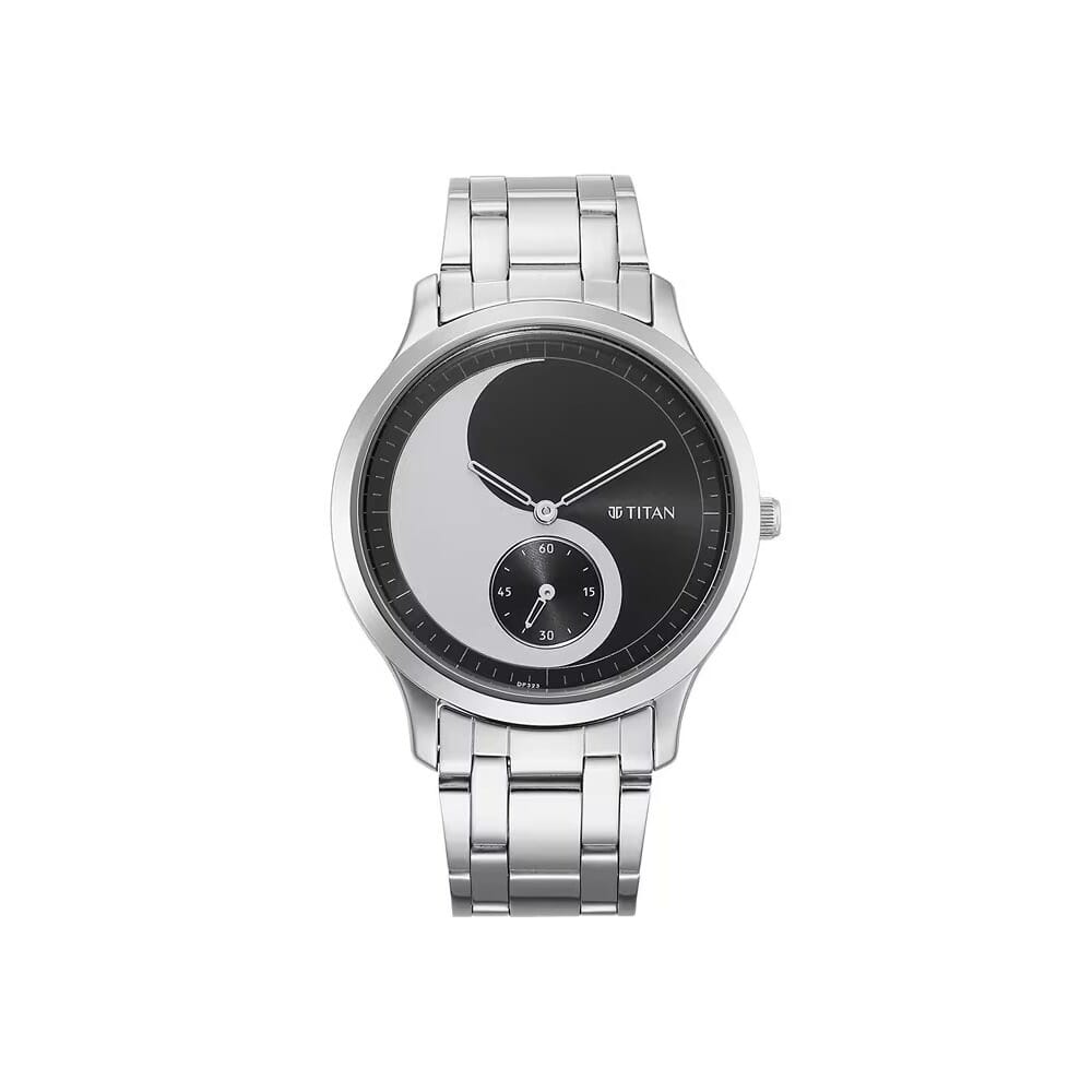 ساعة تايتن للرجال بسوار ستانلس ستيل ومينا سوداء طراز Yin & Yang موديل 1825SM02
