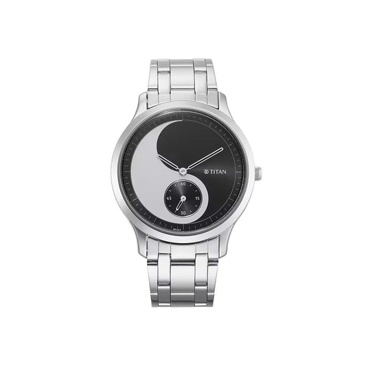 ساعة تايتن للرجال بسوار ستانلس ستيل ومينا سوداء طراز Yin & Yang موديل 1825SM02