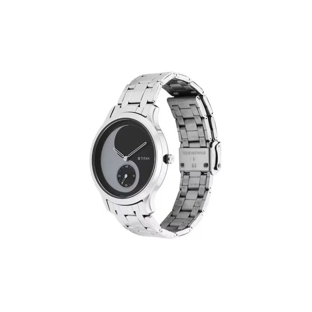 ساعة تايتن للرجال بسوار ستانلس ستيل ومينا سوداء طراز Yin & Yang موديل 1825SM02