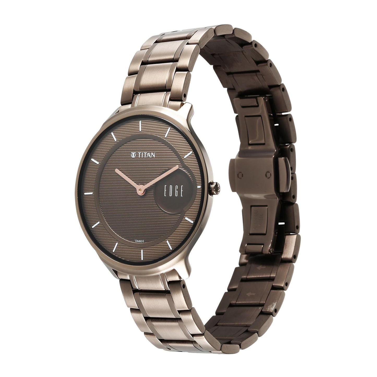 Titan Mens 42.55 x 4.10 x 38 Edge Metal II Dark Titanium Dial Stainless Steel Analog Watch - 1843QM02, Brown
