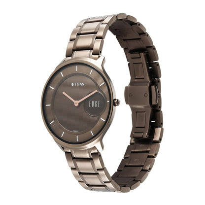 Titan Mens 42.55 x 4.10 x 38 Edge Metal II Dark Titanium Dial Stainless Steel Analog Watch - 1843QM02, Brown