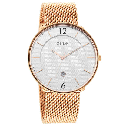 ساعة تايتن بحزام من الفولاذ المقاوم للصدأ ومينا فضي باللونين الأسود والذهبي 1849WM01