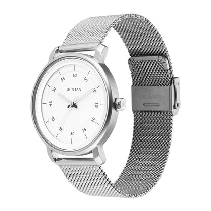 Titan Workwear Quartz Analog Silver Dial Stainless Steel Strap Watch for Men 1884SM01