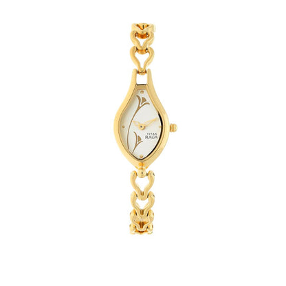 ساعة يد تيتان راغا النسائية | كوارتز، مقاومة للماء، أبيض/ذهبي، سوار