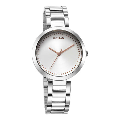 ساعة تيتان وورك وير كوارتز أنالوج بقرص فضي وسوار فضي من الستانلس ستيل للنساء 2480SM12