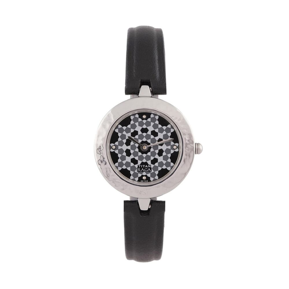Titan Black Dial Leather Strap Watch 2529SL01