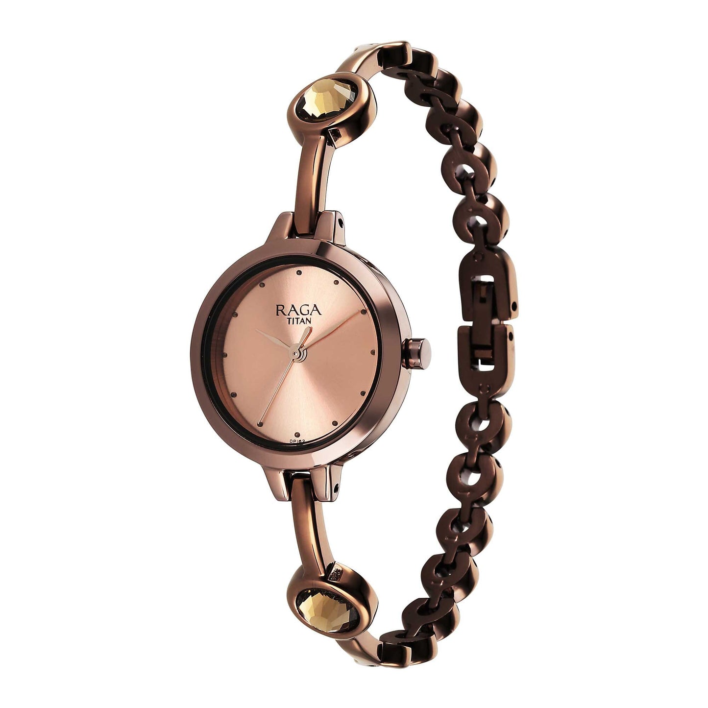 Titan Raga Viva Quartz Analog Rose Gold Dial Brown Metal Strap Watch for Women 2576QM01