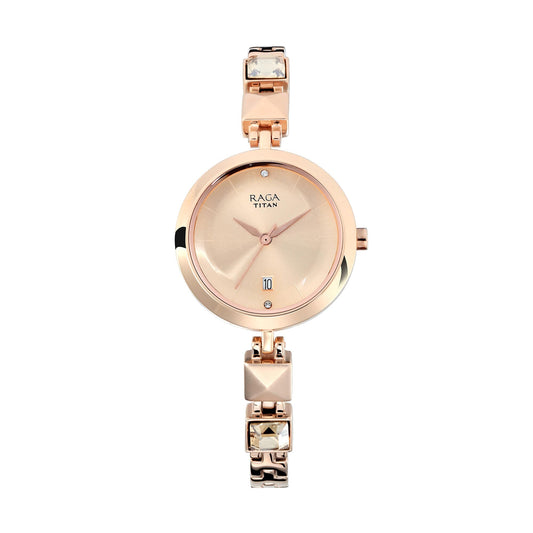 Titan Watch for Women, Quartz Movement, Analog Display, Rose Gold Metal Strap-NR2606WM01