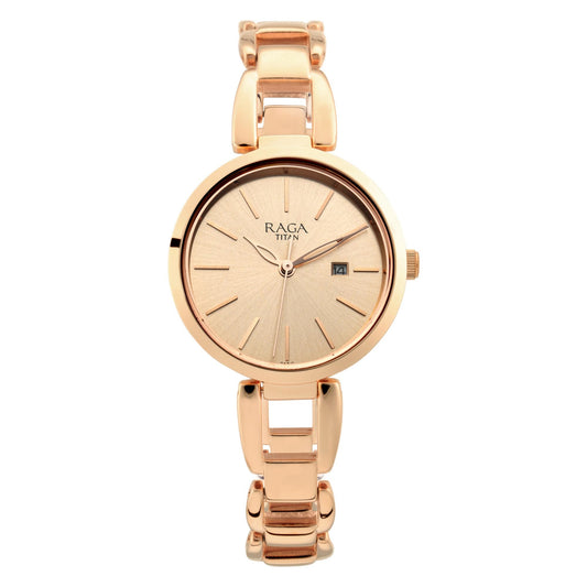 Titan Women Metal Rose Gold Dial Analog Watch -Nr2642Wm01, Band Color-Rose Gold