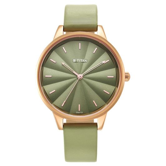 ساعة يد بحزام جلدي Neo Green Dial للنساء 2648WL06