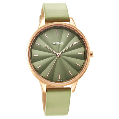 ساعة يد بحزام جلدي Neo Green Dial للنساء 2648WL06