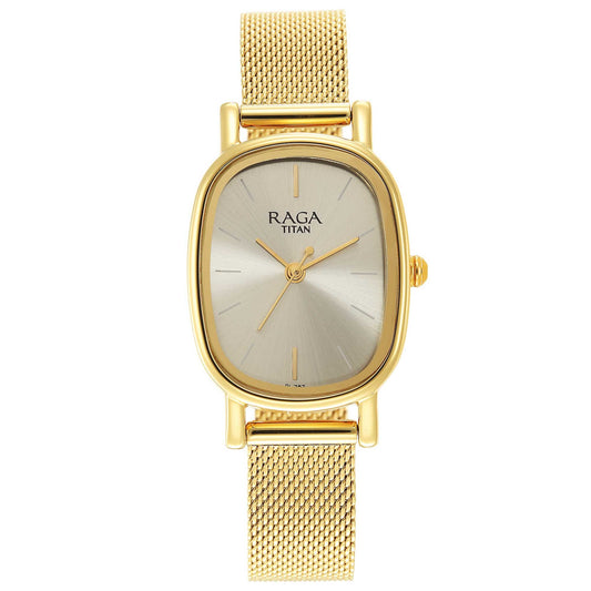 Titan Womens Raga Viva V Phase II Light Champagne Dial Stainless Steel Analog Watch - 2665YM01, Yellow Plating