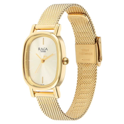 Titan Womens Raga Viva V Phase II Light Champagne Dial Stainless Steel Analog Watch - 2665YM01, Yellow Plating