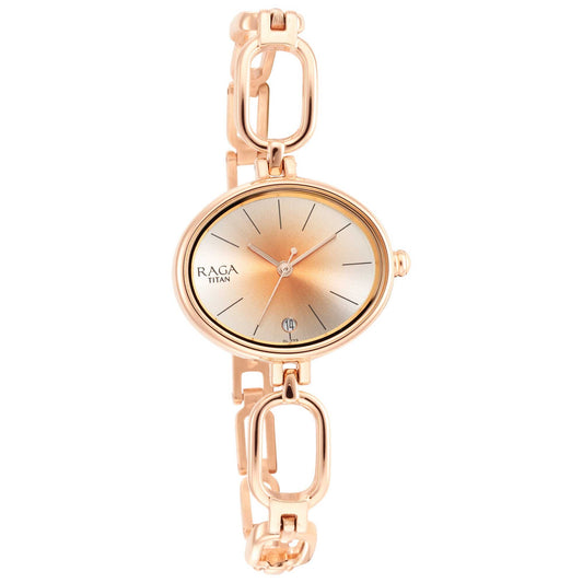 Titan Raga Viva Silver Dial Rose Gold Brass Strap Watch 2667WM01