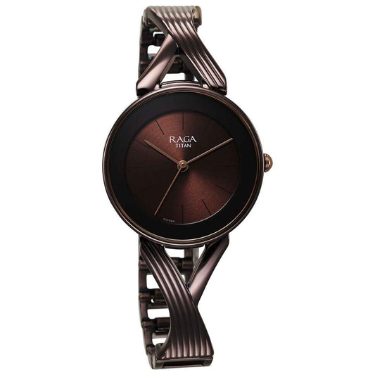 Titan Raga Chic Quartz Analog Brown Dial Metal Strap Watch for Women 2698QM01
