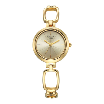 Titan Analog White Dial Women's Casual Watch, Yellow Plating