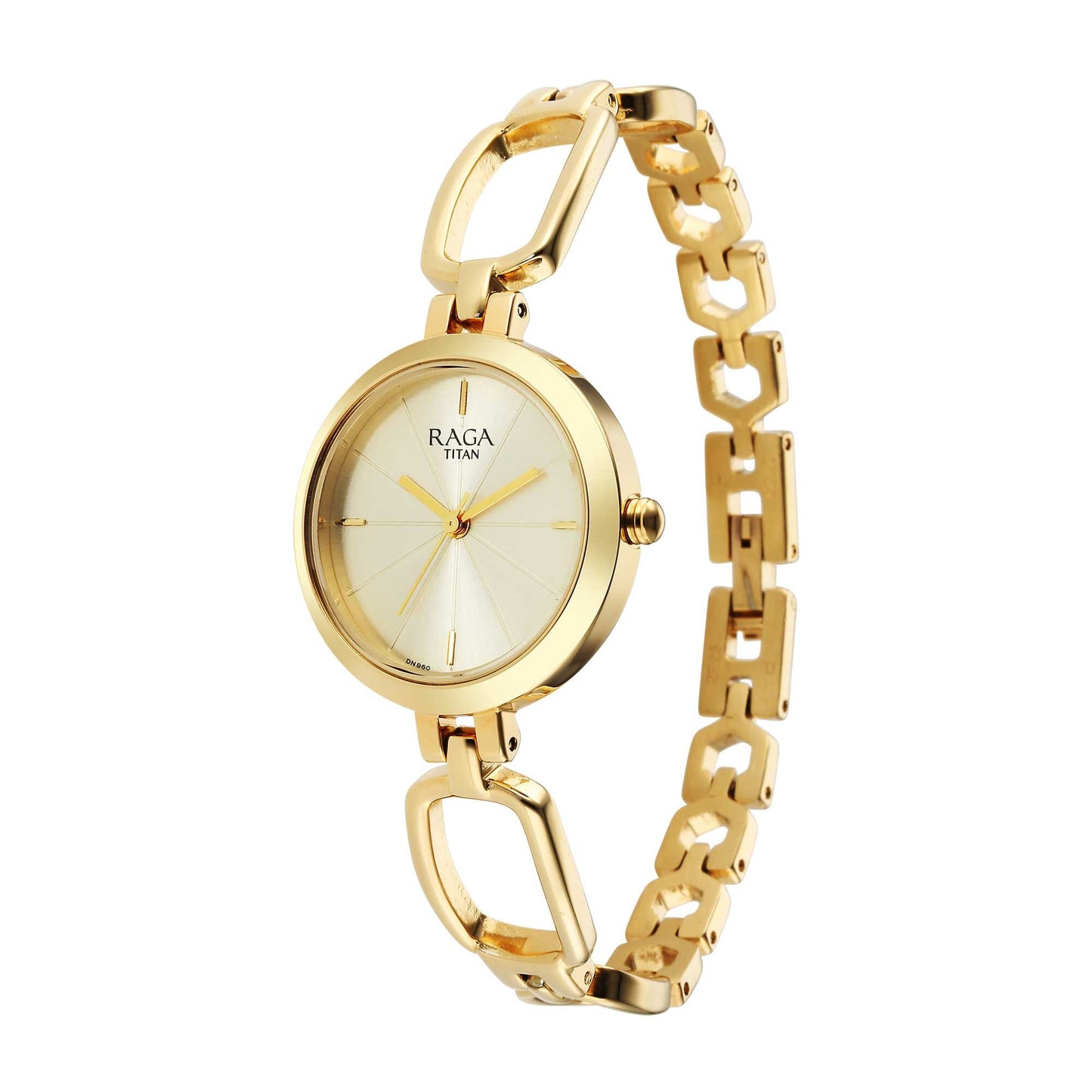 Titan Analog White Dial Women's Casual Watch, Yellow Plating