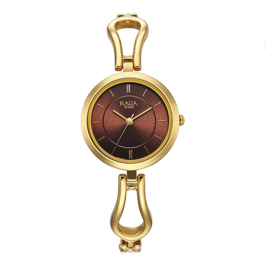 Titan Analog White Dial Women's Casual Watch, Yellow Plating