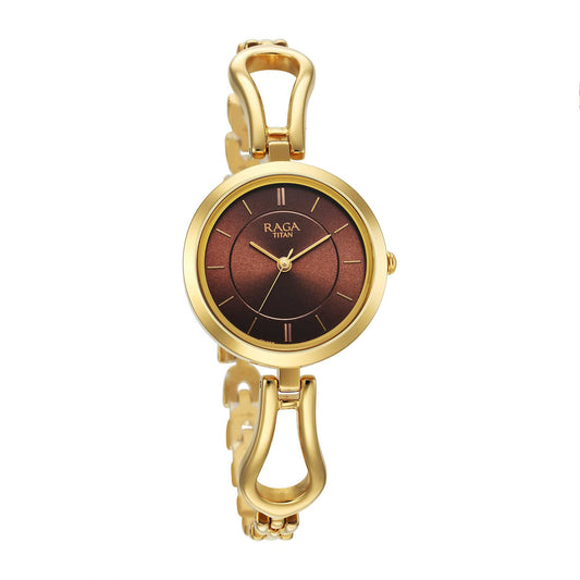 Titan Analog White Dial Women's Casual Watch, Yellow Plating