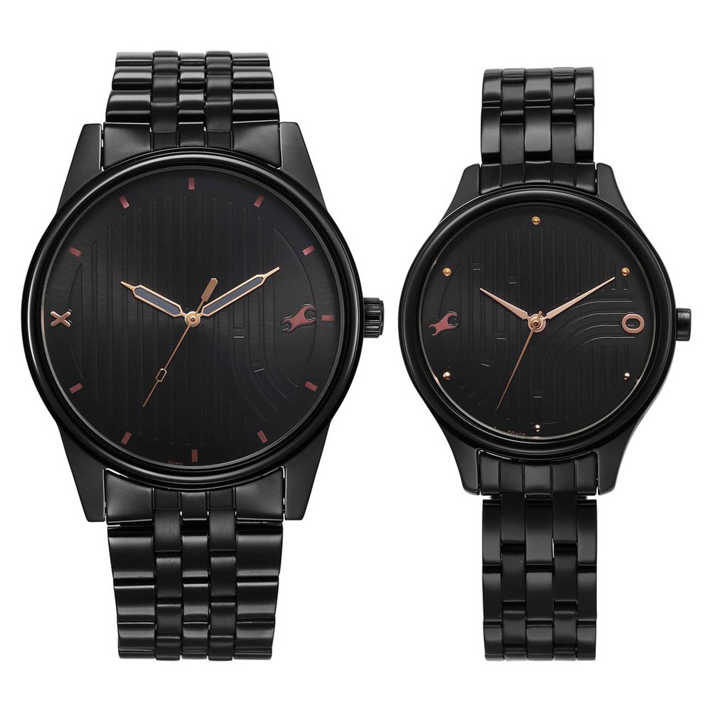 Fastrack Black Round Dial Black Strap Watch For Pair