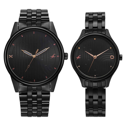 Fastrack Black Round Dial Black Strap Watch For Pair