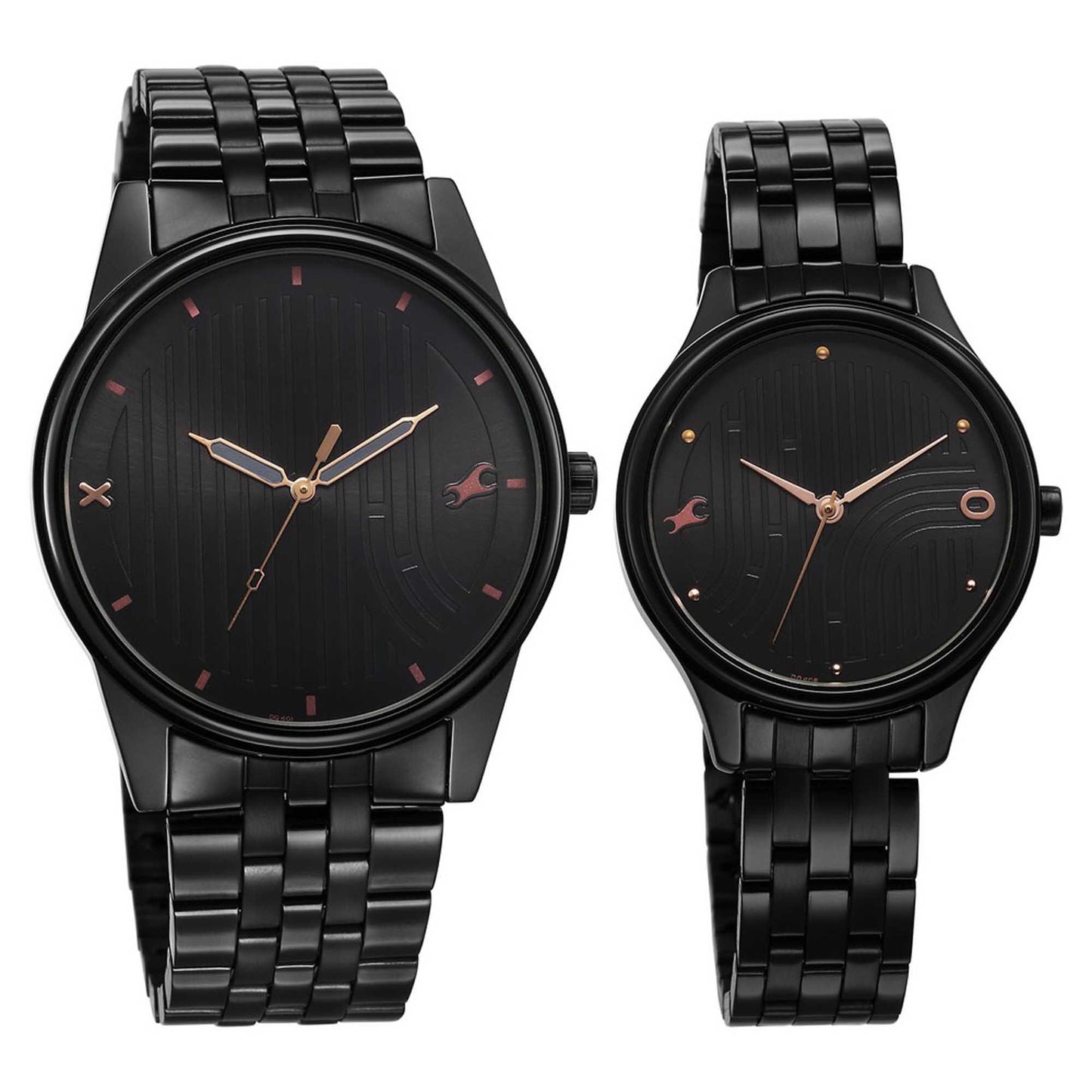 Fastrack Black Round Dial Black Strap Watch For Pair
