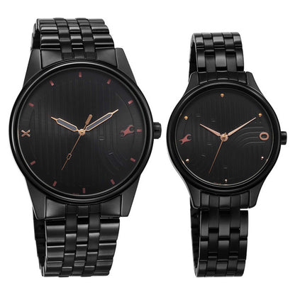Fastrack Black Round Dial Black Strap Watch For Pair